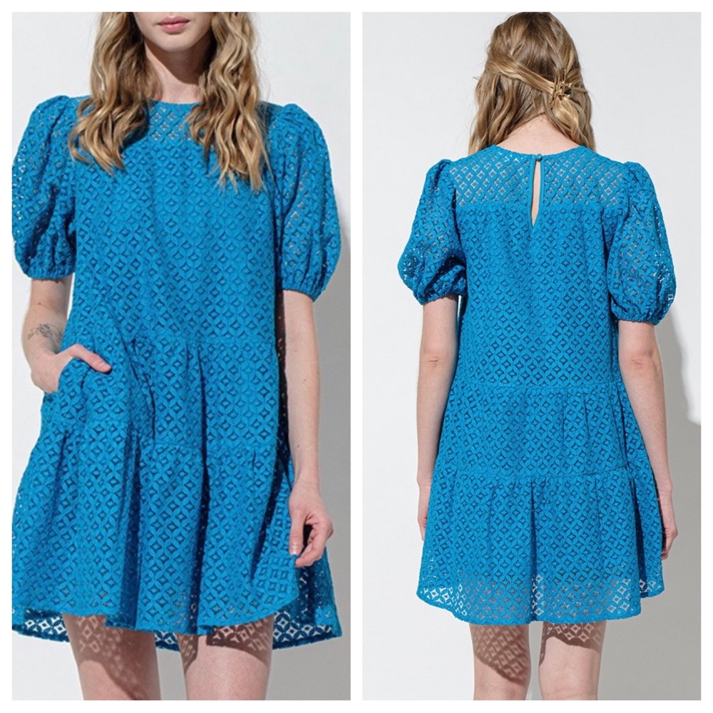 30 Fabulous Boho Lace Balloon Short Sleeve Tiered Dress - Picture 3 of 5